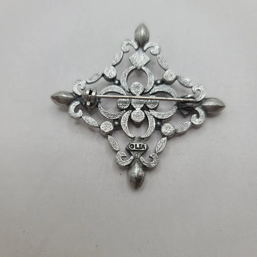 Vintage Lia Signed Silver Tone Blue Teal Stone Brooch Pin - Picture 2 of 3